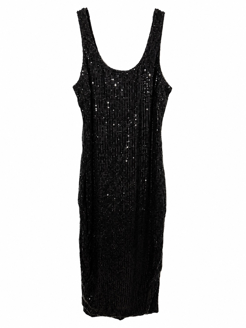 Bear Dance Black Sequin Scoop Neck Midi Dress